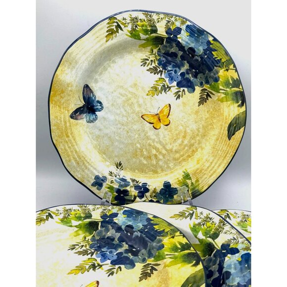 Pier One Melamine Butterflies & Flowers 11" Dinner Plates Set of 4 /Do Not Micro - Picture 1 of 6
